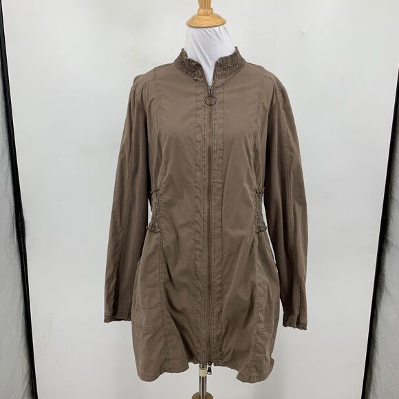 Soft Surroundings Jacket Women L Large Otter Full Zip Smocked Waist Stretch Side - Picture 2 of 12